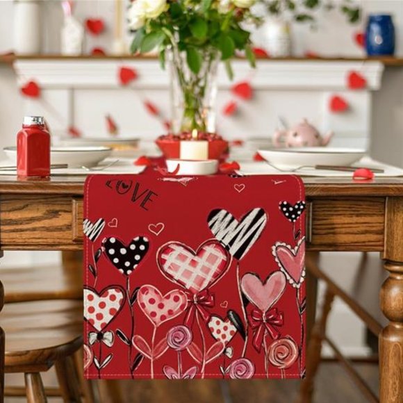 Valentines Day Table Runner Heart Cloth Farmhouse Cottage Bridal Wedding Decor - Picture 1 of 5